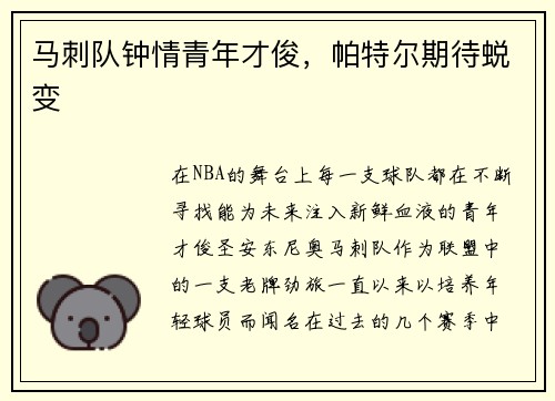 马刺队钟情青年才俊，帕特尔期待蜕变